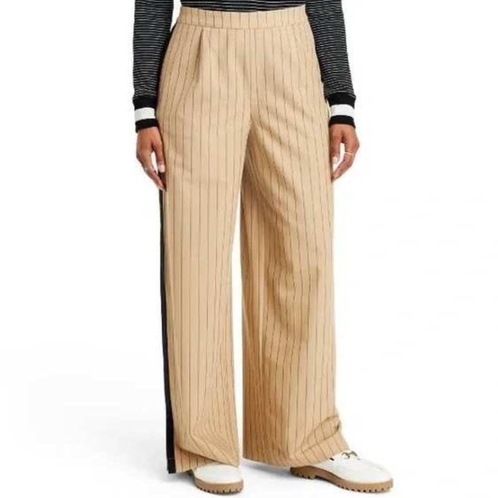 La Ligne X Target Wide‎ Leg Pinstripe Pants Tan Black High Waist Trouser Size XL